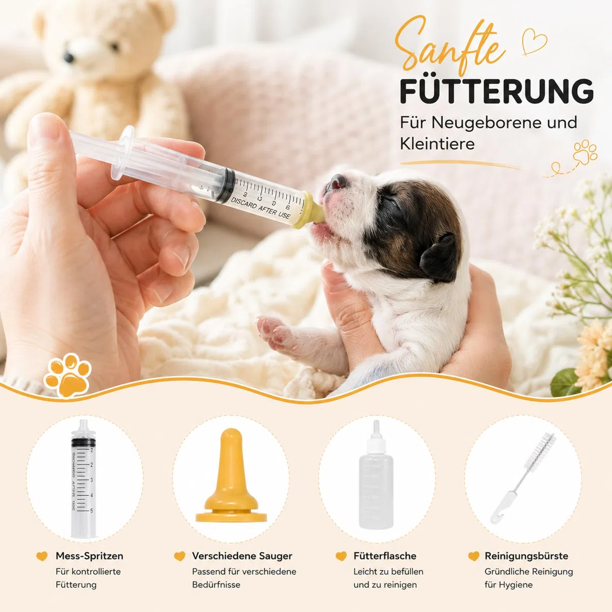 Botella de cría para mascotas, leche para cachorros, botella de cría para cachorros de perros, botón a presión, pastillero, jeringa, dispositivo de alimentación, tetina, alimentador de pezones