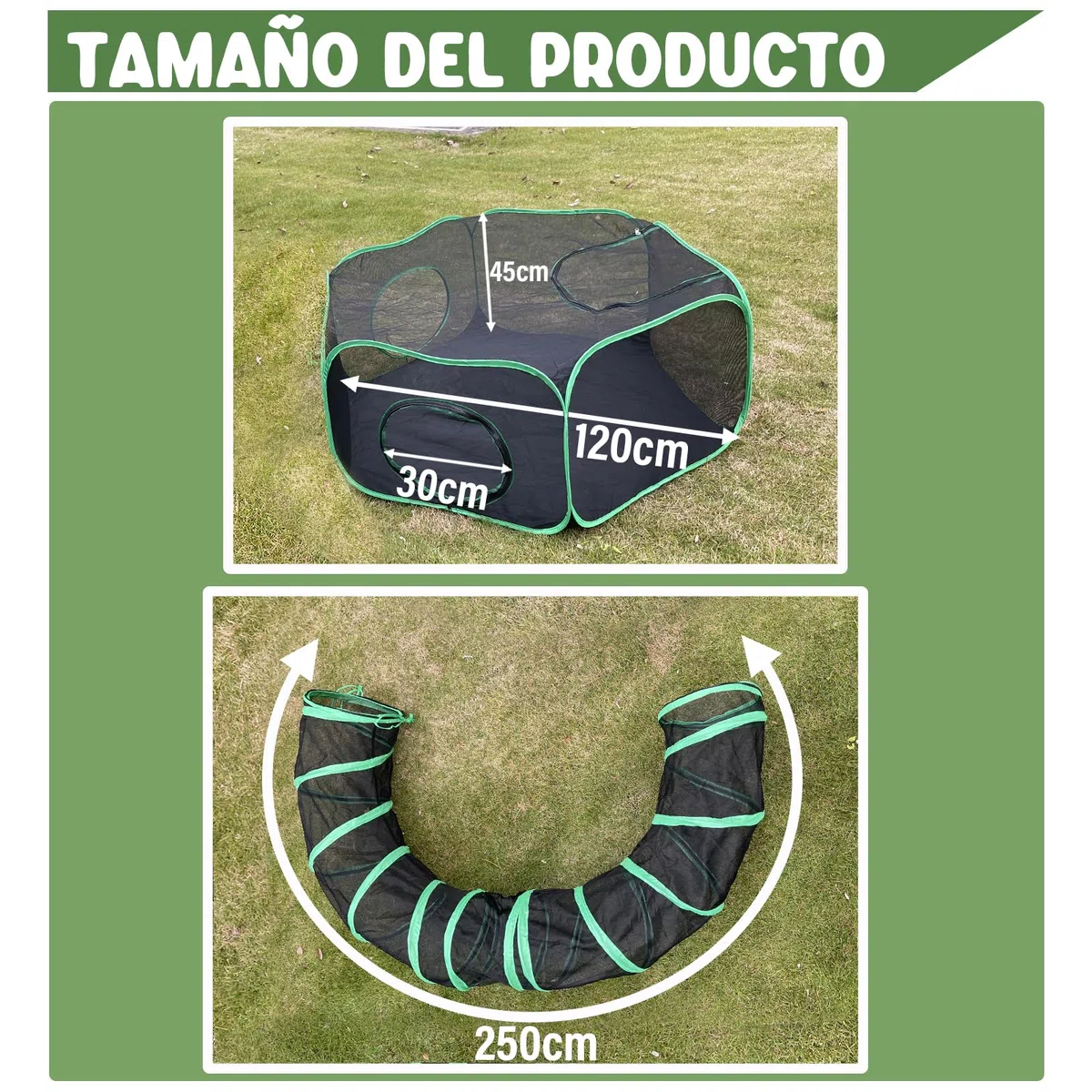 Pawtenda Recinto Portátil para Gatos con Túnel - Tienda de Campaña al Aire Libre para Interior y Exterior