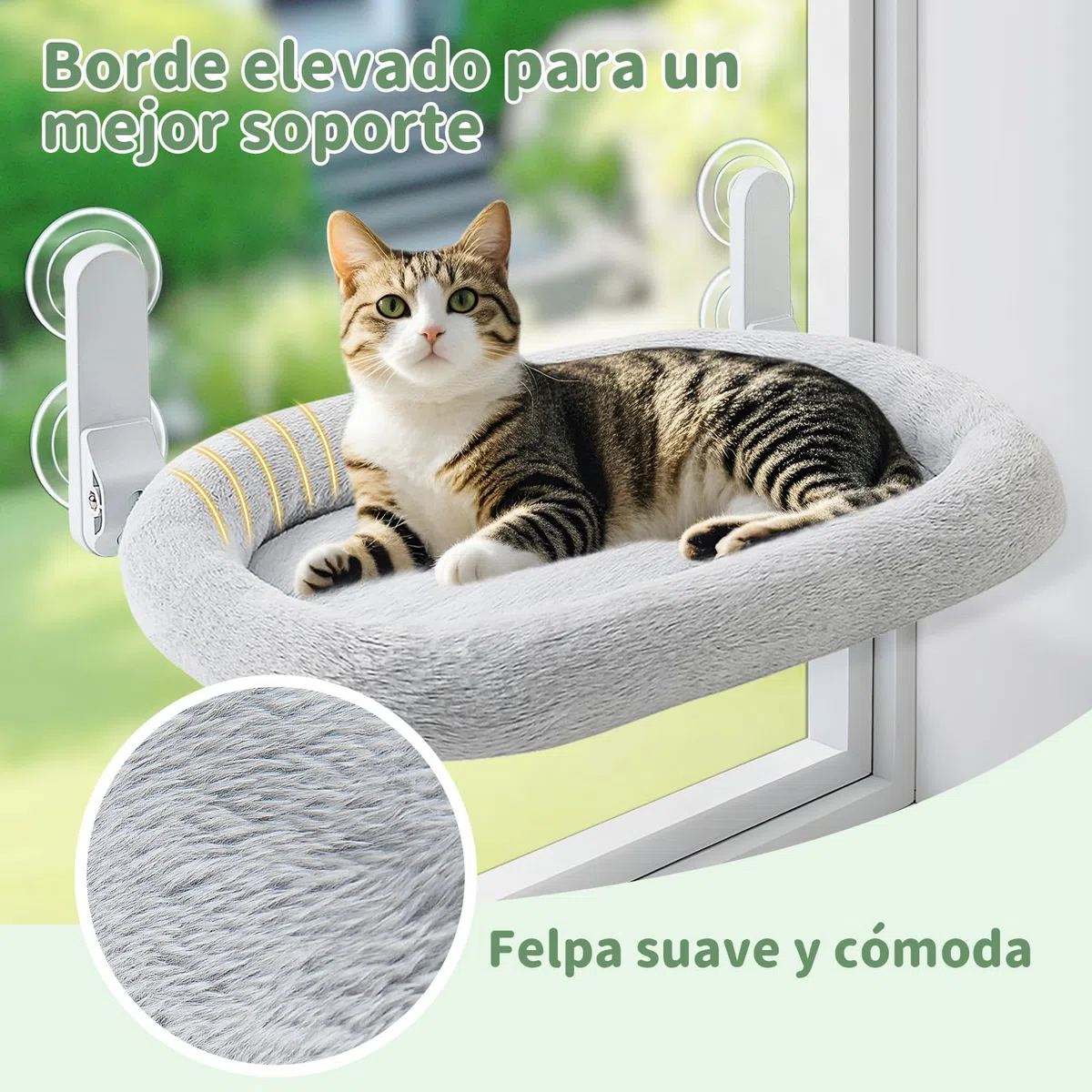 GUUSII HOME Hamaca Gato Ventana con Ventosas Fuertes Cama Colgante para Gatos Amaca Camita Interior Grande Instalación Fácil sin Perforaciones Funda Suave y Lavable Soporta hasta 18kg (Gris)