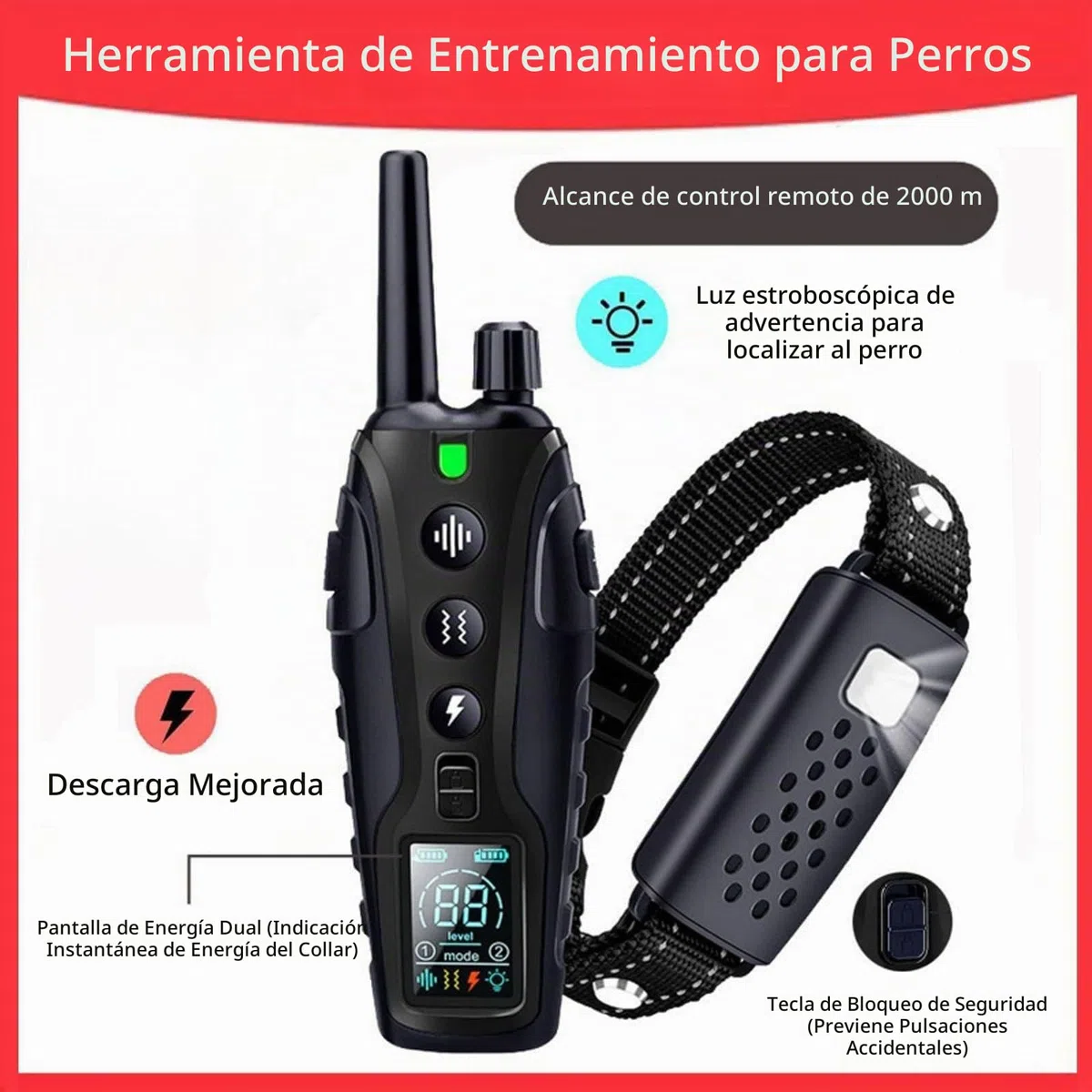 Collar de Adiestramiento para Perros con Mando a Distancia, Distancia Ultra-Larga 1000M, 5 Modos, Chips Inteligentes Importados