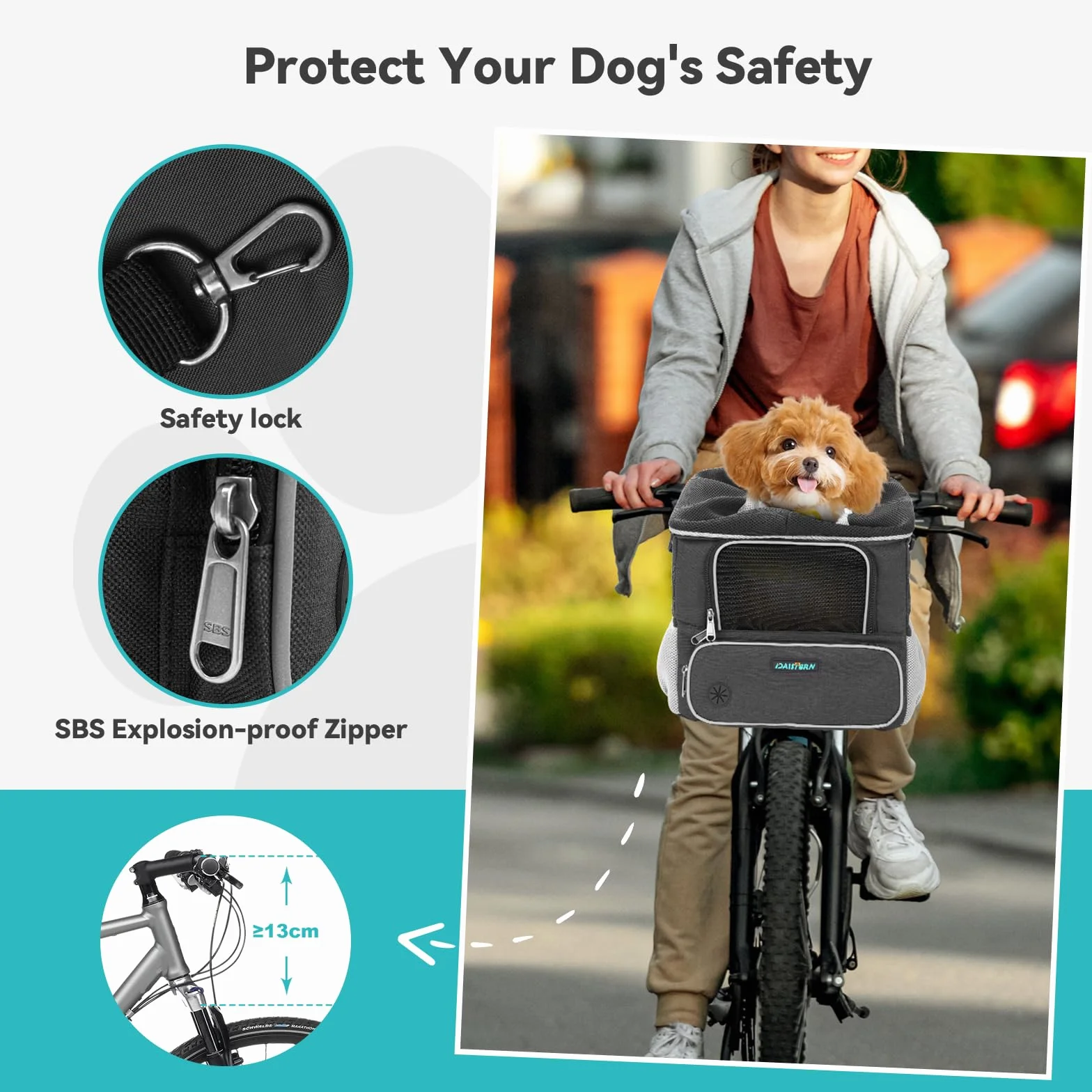 Cesta de bicicleta para perros de hasta 4 kg con adaptador de manillar, diámetro de 53 mm, cesta para perros de bicicleta, mochila delantera, bolsa de hombro, asiento de coche con varias