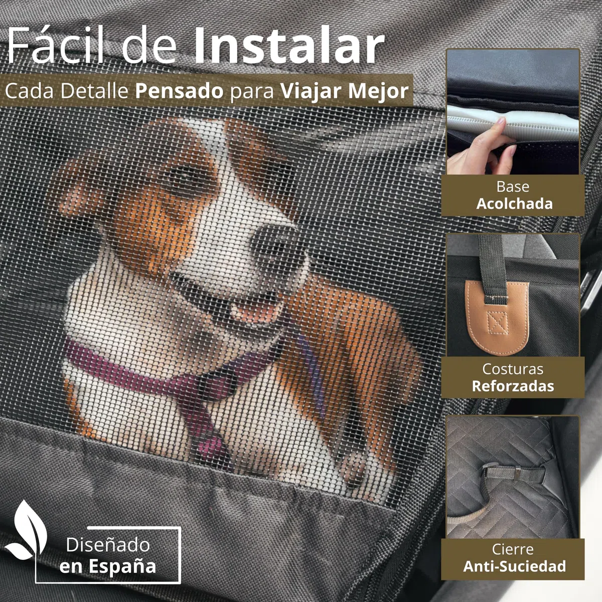 Asiento Coche Perro Mediano – Asiento Impermeable, Base Rigida, Acolchado, Ventilado - Dog Car Seat - No Deja Pelos – Seguro y Resistente - Viajes y Escapadas – Silla Perro Coche Robusto hasta 25 Kg