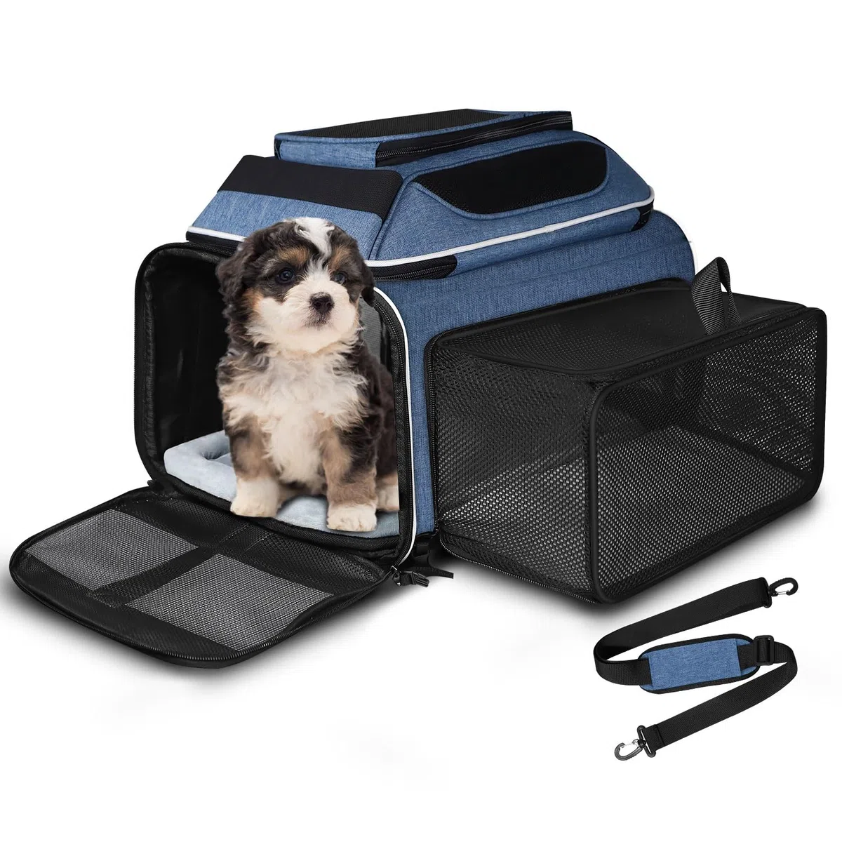 Petskd Transportador de mascotas expandible superior y lateral de 18 x 11 x 11 pulgadas, aprobado por Delta United, transportador de lados suaves para gatos y perros pequeños con cremalleras de