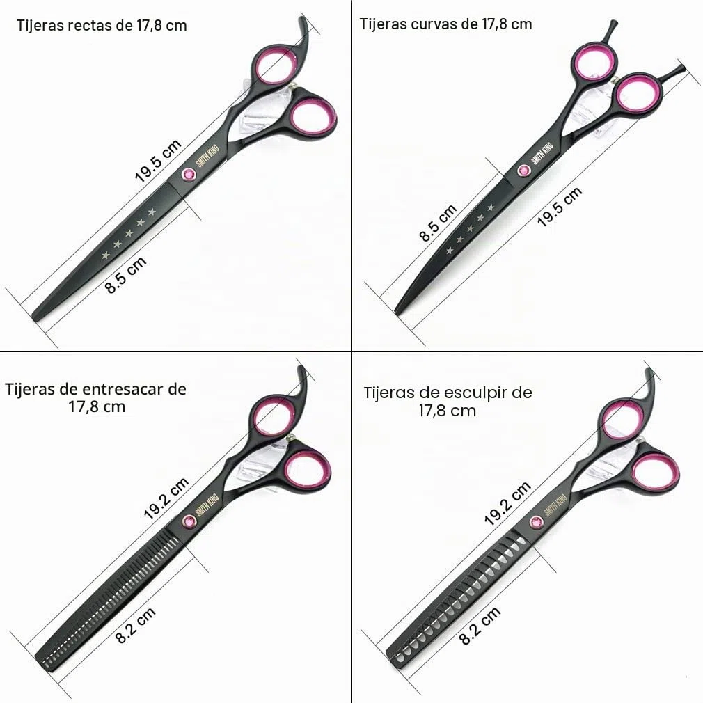 SMITH King - Juego de Tijeras para el Cuidado del Perro de 7,0 Pulgadas - Rectas, Adelgazamiento y Curvas, Chunker y Peine - 5 Unidades