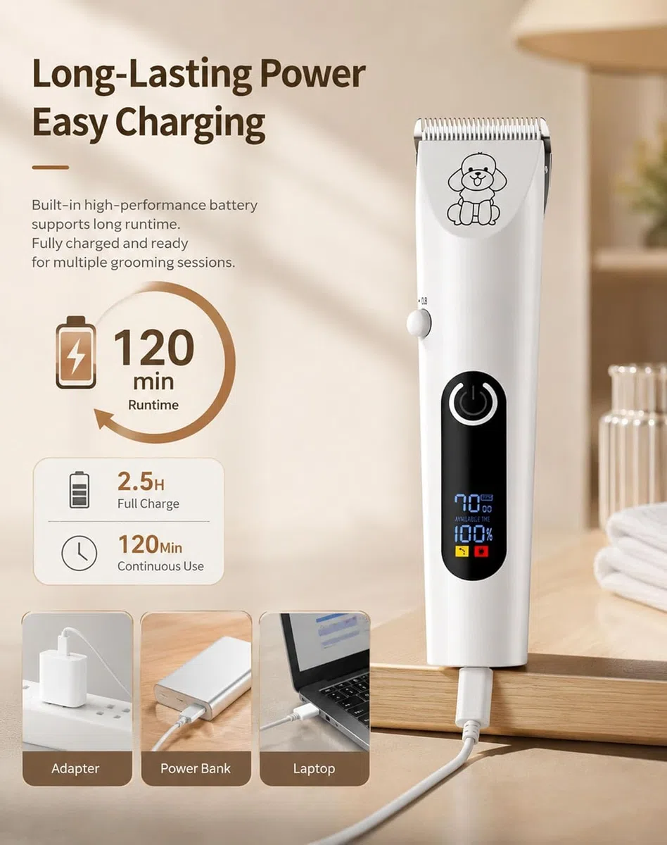 Moravon Maquina Cortar Pelo Perros, Cortapelos Profesional Para Perros Y Gatos, Kit De Aseo Inalámbrico, Recargable Y Silencioso Para Mascotas Con Cuchillas De Cerámica Afiladas Y Pantalla LED (Set A)