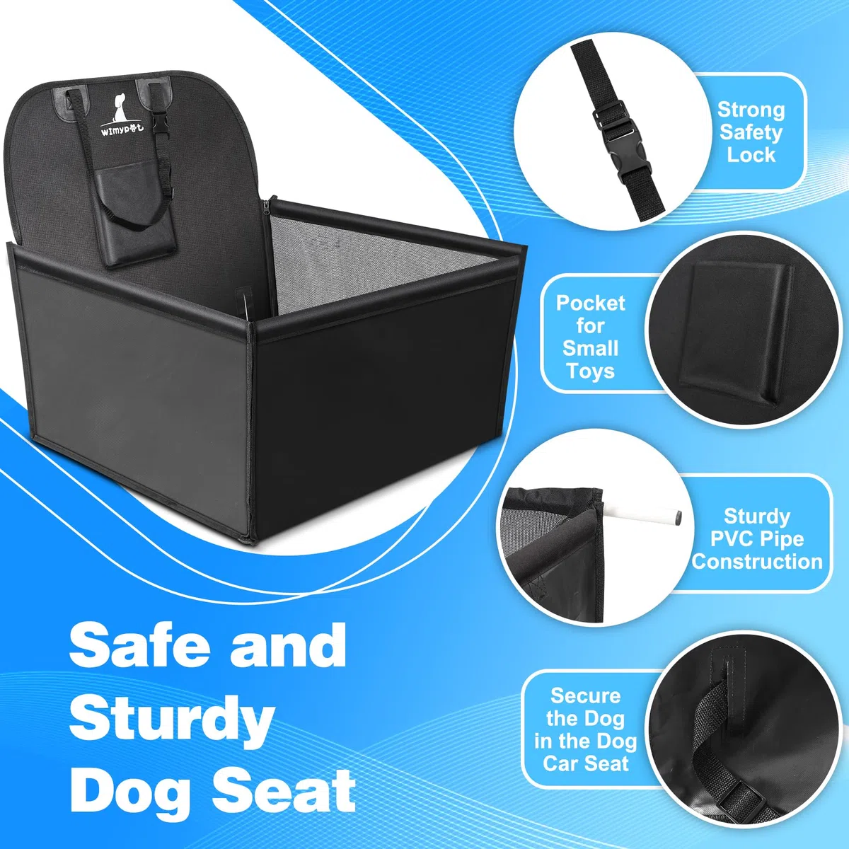 Impermeable Protector de Asiento de Coche para Mascota, Asiento del Coche de Seguridad para Perros Gatos, Material Oxford 600D PVC Inferior con Cinturón de Seguridad para Viaje - 59x49x46 cm
