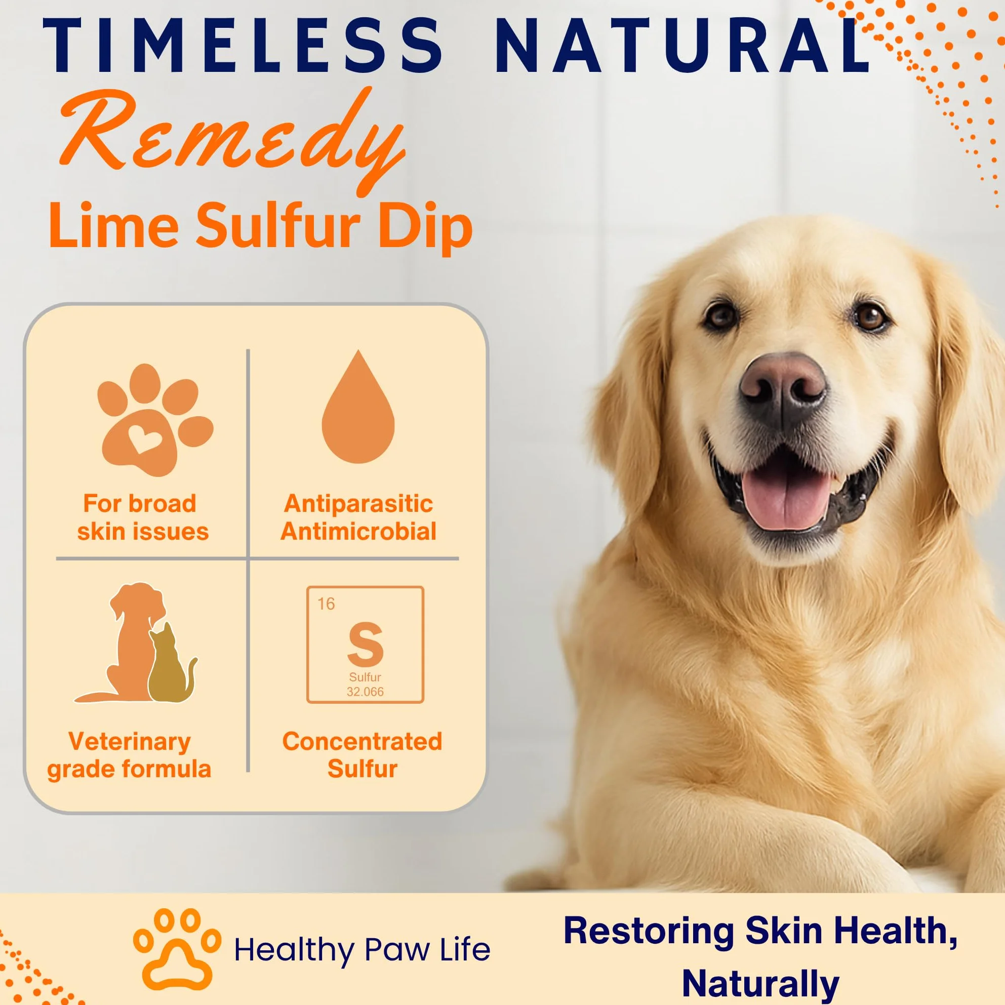 Healthy Paw Life - Lima y azufre Dip - Cuidado de mascotas para piel seca y con picazón - Fórmula extra fuerte - Solución segura para perros, gatos, cachorros, gatitos, caballos (1 galón)