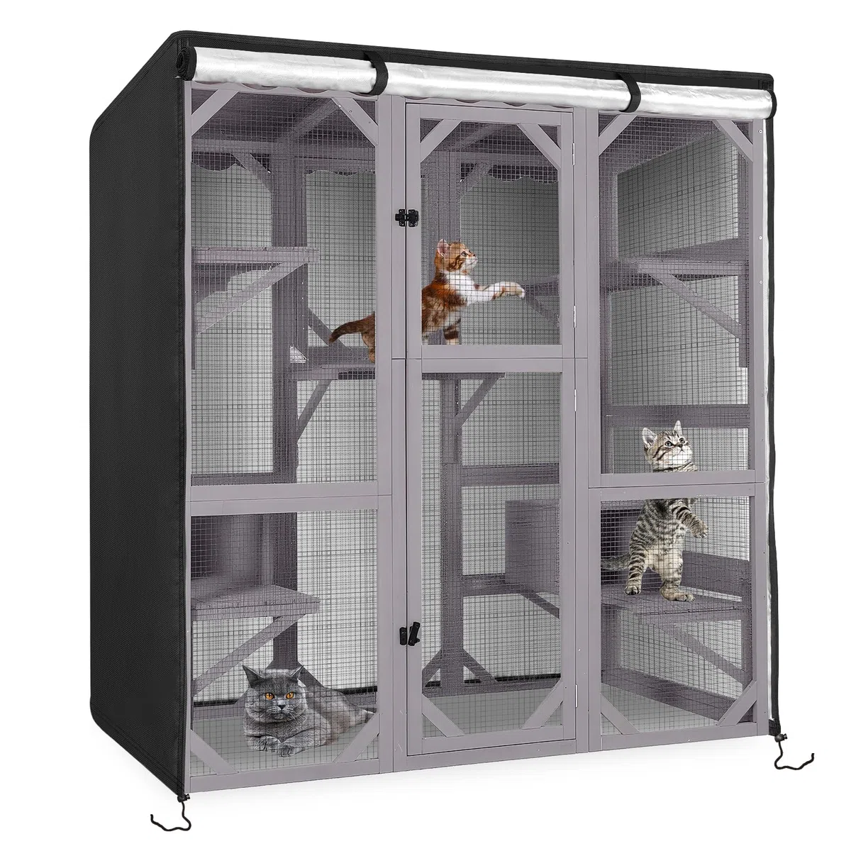 Kingling Funda para casa de gatos al aire libre, cubierta impermeable para jaula de gatos grande, cubierta de recinto para gatos salvajes para casas y condominios (solo funda), negro, 162 x 83 x 180