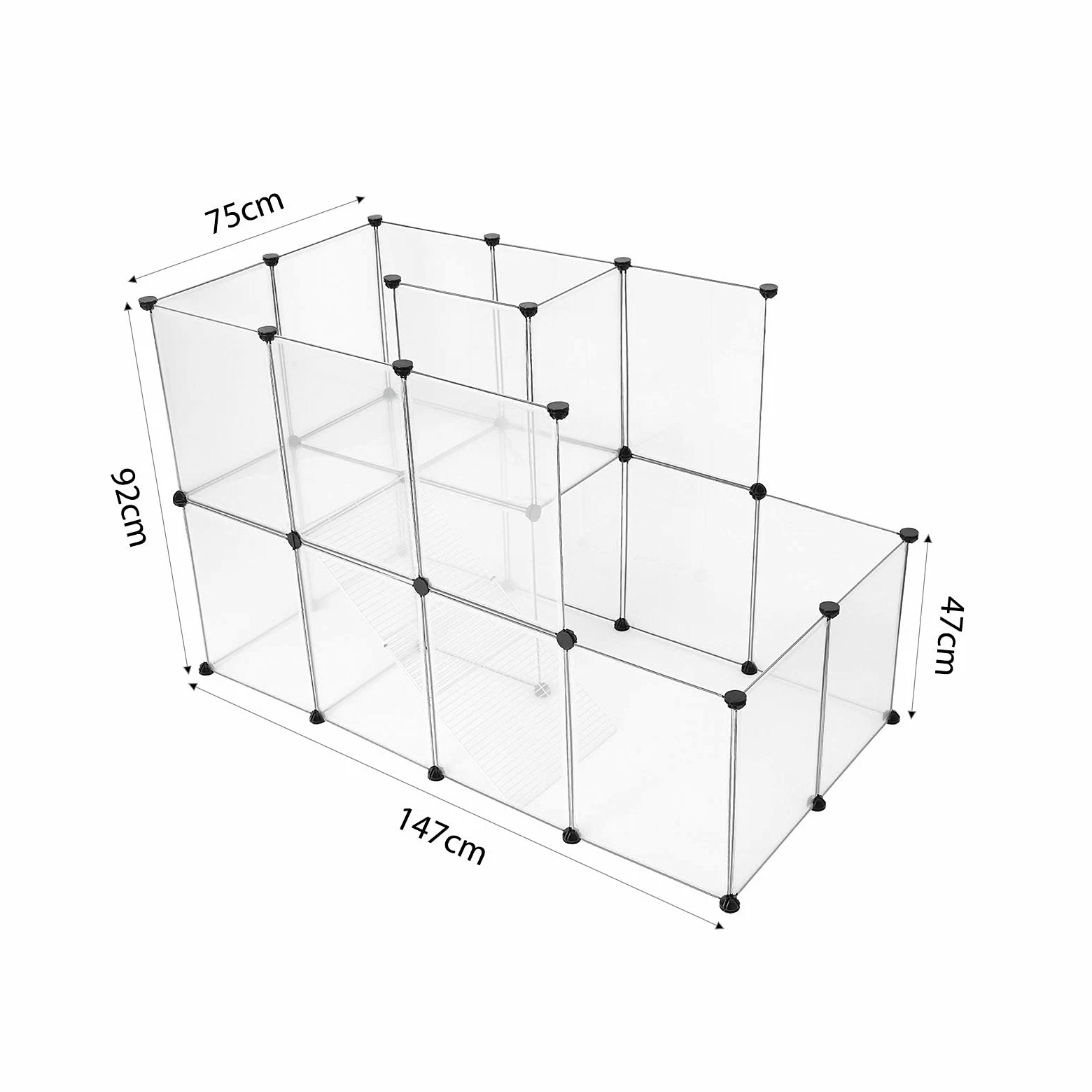 lionto Recinto de plástico de Paso Libre para Mascotas Jaula sin Suelo de Dos Pisos para Animales pequeños recinto Ampliable para Animales pequeños 147x75x92 cm