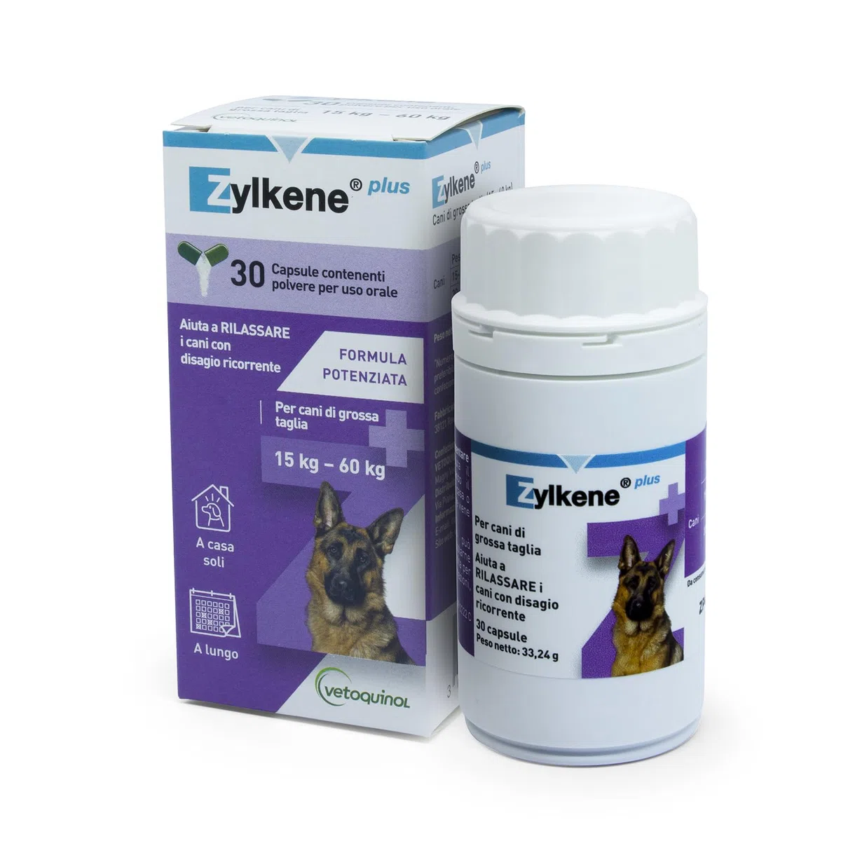 Zylkene Plus Pienso Complementario | Perros de más de 15 kg | Relajante para situaciones de malestar recurrente | 30 Cápsulas de 450 MG