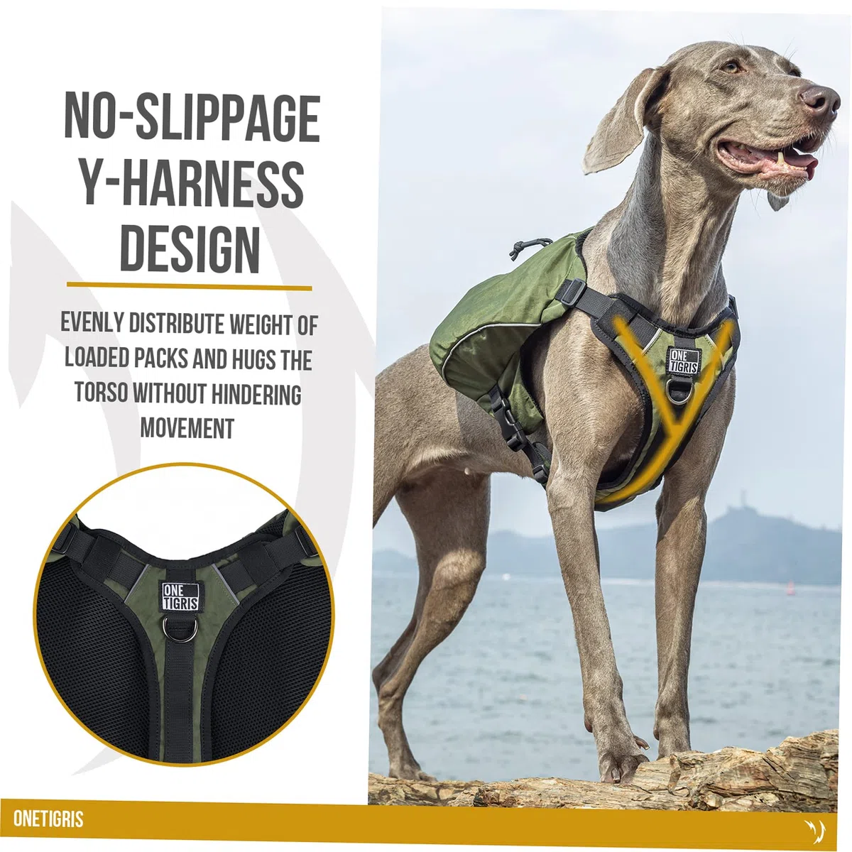 OneTigris CAMELUS Mochila de perro rasgado, camping, senderismo, para perros de tamaño M/L (M, Ranger verde)