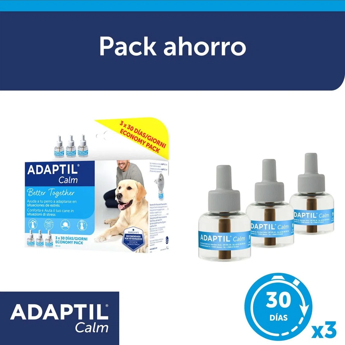 ADAPTIL Calm - Pack Ahorro 3 Recambios 90 días - Antiestrés para Perros