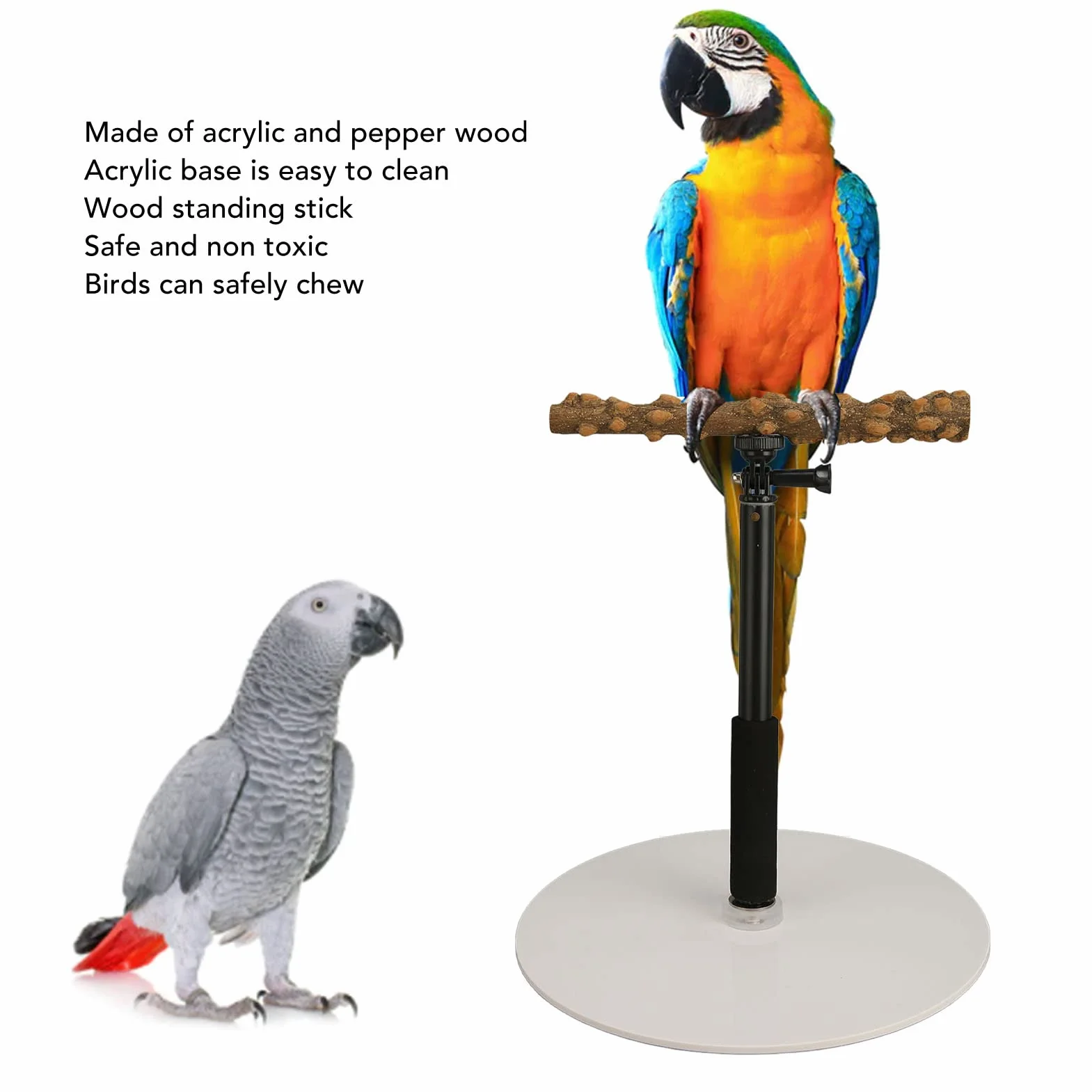 Soporte de Juego para Pájaros, Altura Ajustable Loro Formación Perch Stand, 11.8in-37.0in, Plataforma de Madera Natural para Loros, Soporte de Juego Portátil Y Desmontable para Cacatúas, Agapornis