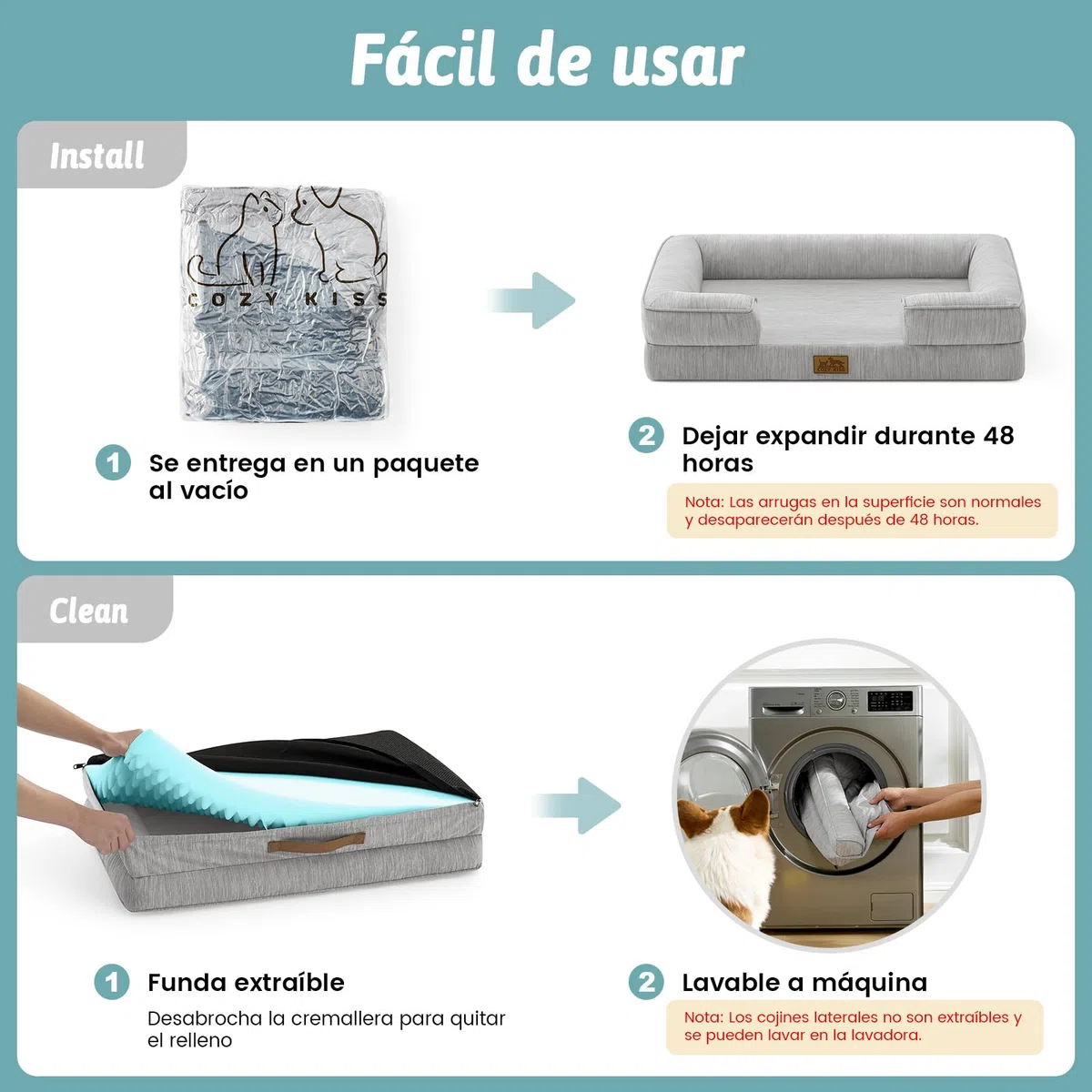 COZY KISS Cama Refrescante Grande para Perros, Cama Perro Verano Impermeable, Ortopédica Sofa para Perros Desenfundable y Lavable, Colchón Perro Viscoelástico Fresco, Gris, XL(112x81x18cm)