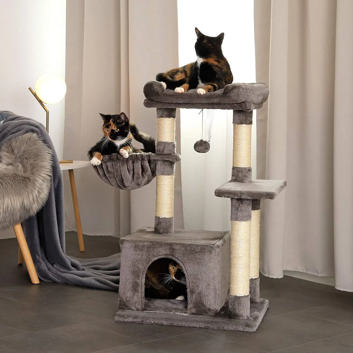 lionto Árbol rascador para Gatos Altura 85 cm, Gris Oscuro