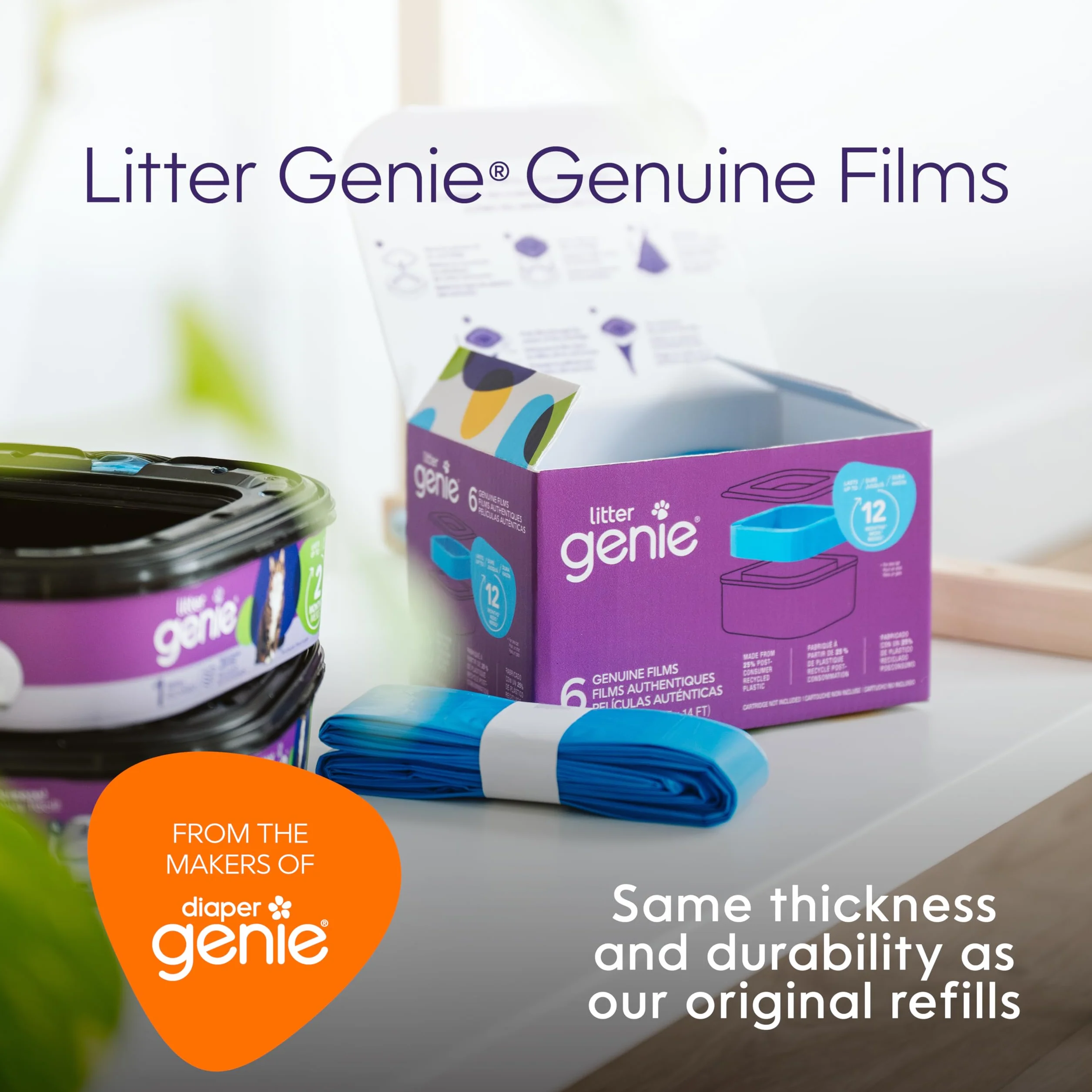 Las bolsas de recambio Litter Genie - Paquete de 9 películas originales proporcionan un total de bolsas de 120 pies, ofreciendo hasta 18 meses de uso para un gato.
