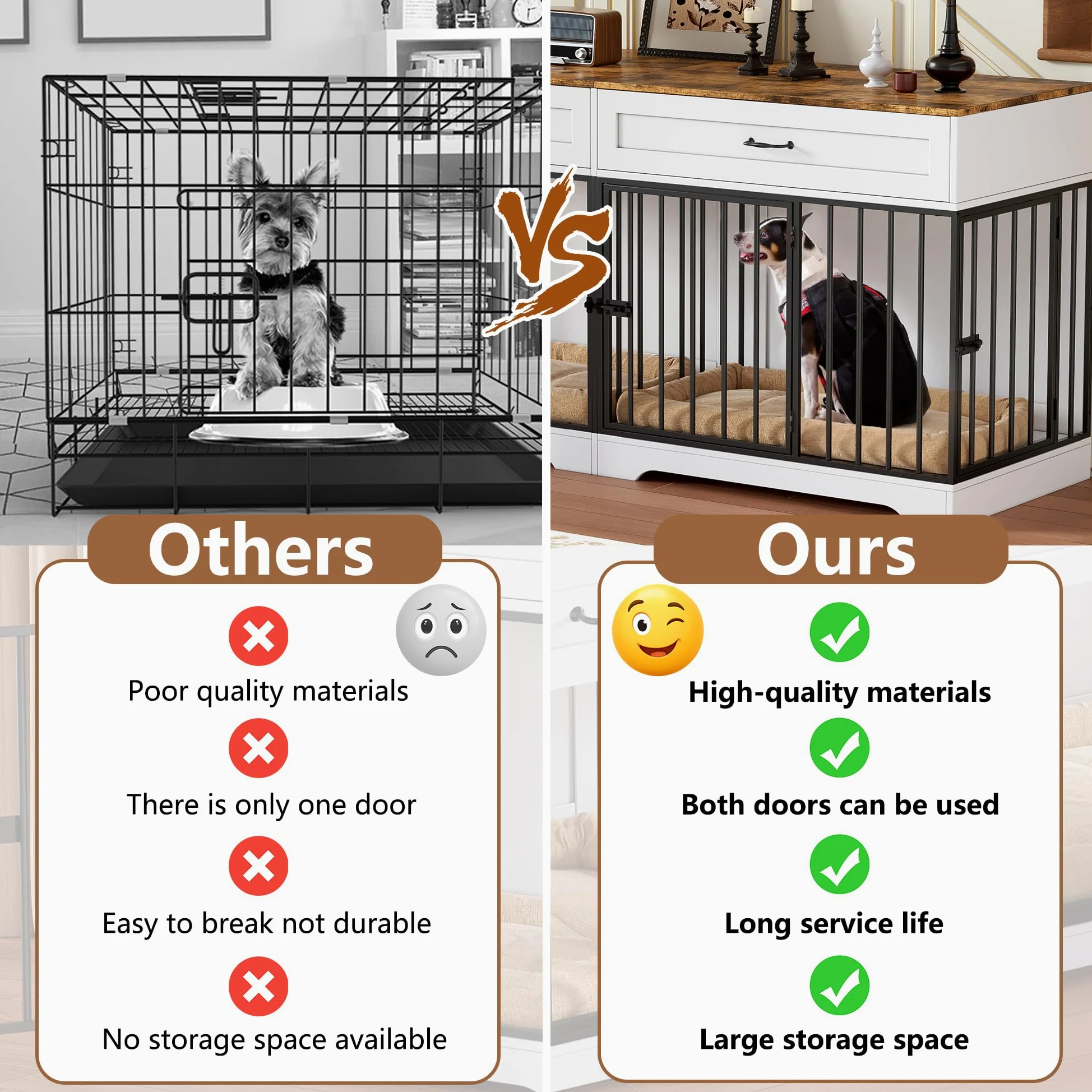 Jaula para Perros Grandes Interior Estilo Mueble Casa para Perros con 2 Cajones Caja para Perros Grande para Casa de Madera Jaula Mueble de Madera para Perro XXL, hasta 100KG, 178x58x85CM