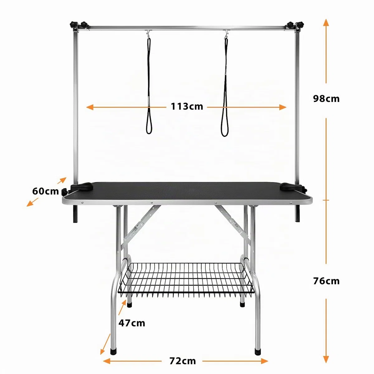 Aufun Camilla para perros, 113x60x76 cm Camilla para perros estable con horca regulable en altura y 2 bucles,plegable,mesa de baño para perros,peluquería canina,hasta 100 kg