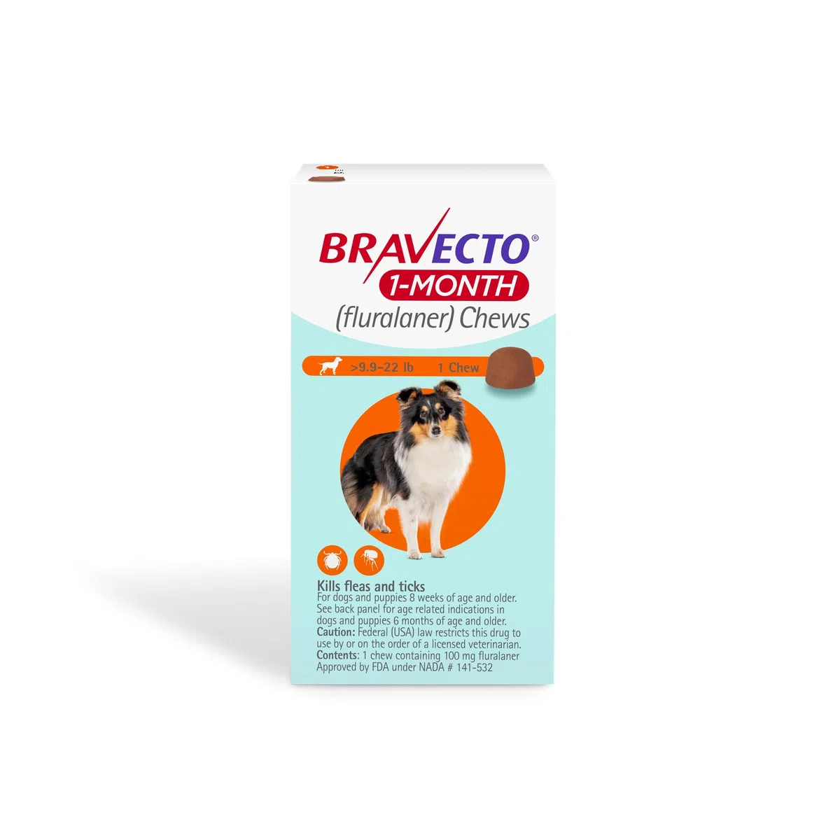 BRAVECTO Masticable para pulgas y garrapatas de 1 mes para cachorros, 1 masticable, suministro de 1 mes, 10-22 libras, caja naranja
