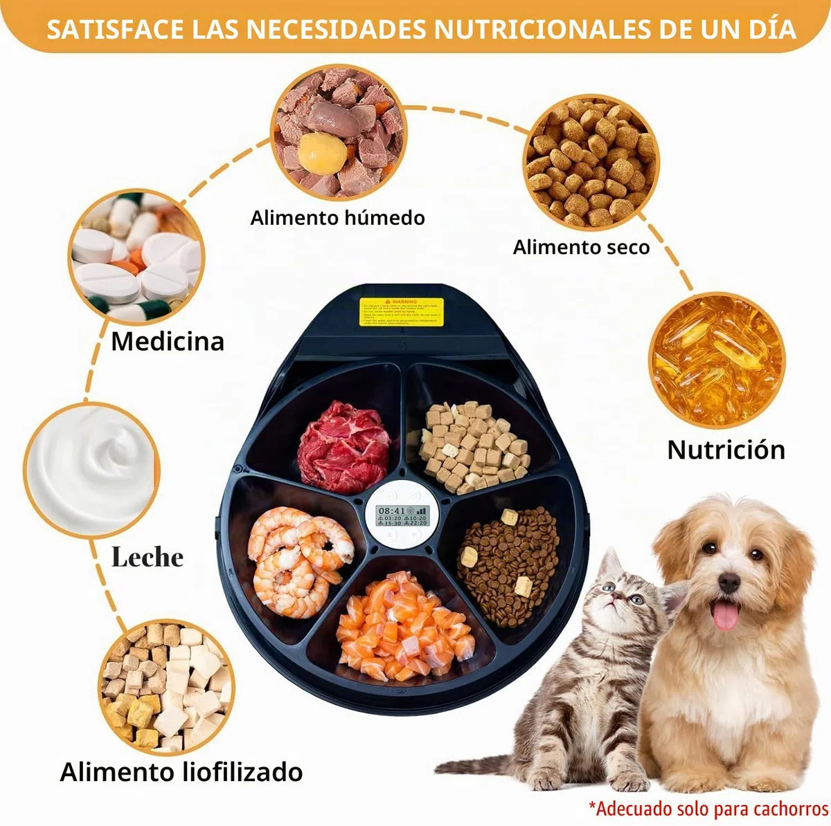 Alimentador automático de Comida húmeda para Gatos con refrigeración, refrigeración semiconductora, con Temporizador, 5 Compartimentos para Alimentos para Mascotas de 330 g Cada uno, Platos de Comida