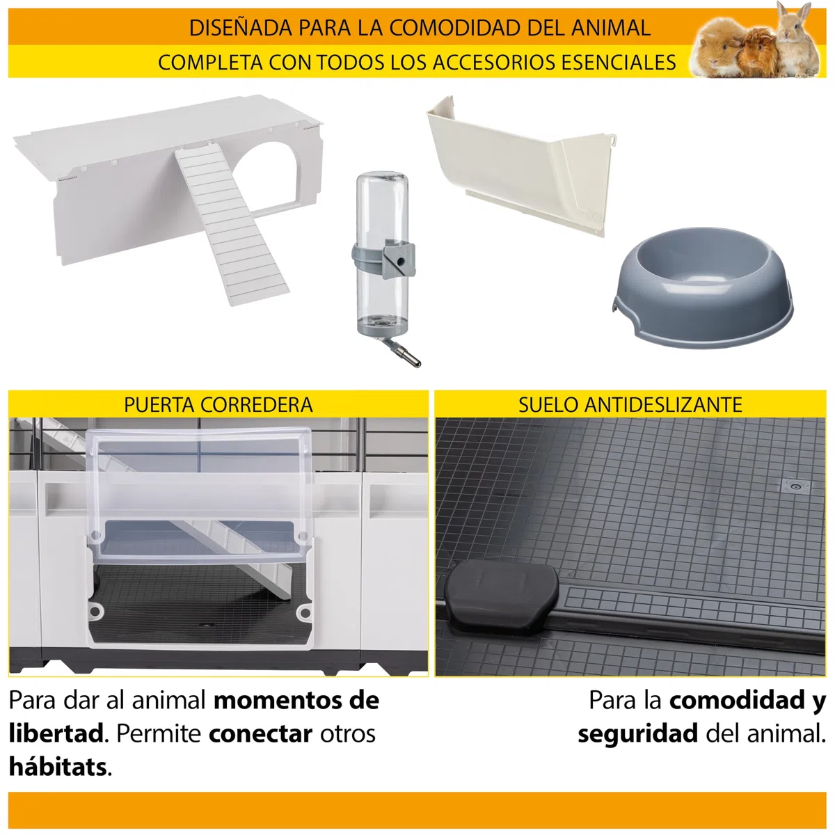 Ferplast Jaula para Conejos, Conejillos de Indias, Cobaya, Espaciosa y Modular 2, con Accesorios, Extensible, Fácil Mantenimiento, Modular 2, 109 x 72 x h 56 cm