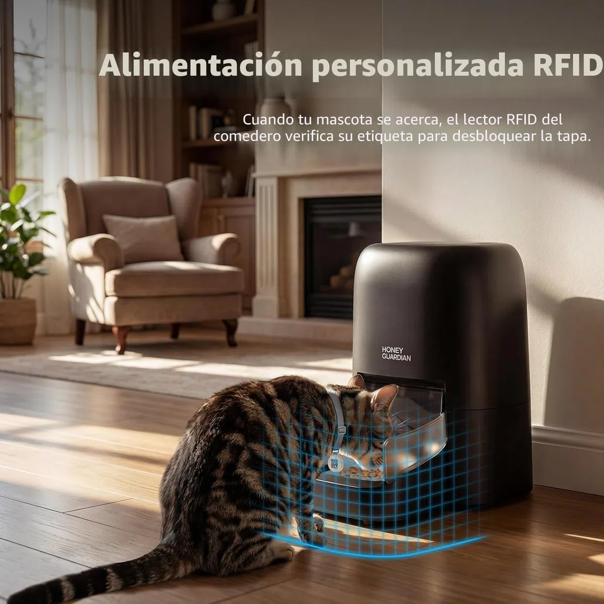 HoneyGuaridan RFID Comedero Automático para Gato, Comidas Activadas Mediante RFID, 5G WiFi Dispensador de Comida Gatos, Ideal para Hogares con Varias Gatos y Diferentes Regímenes Alimenticios