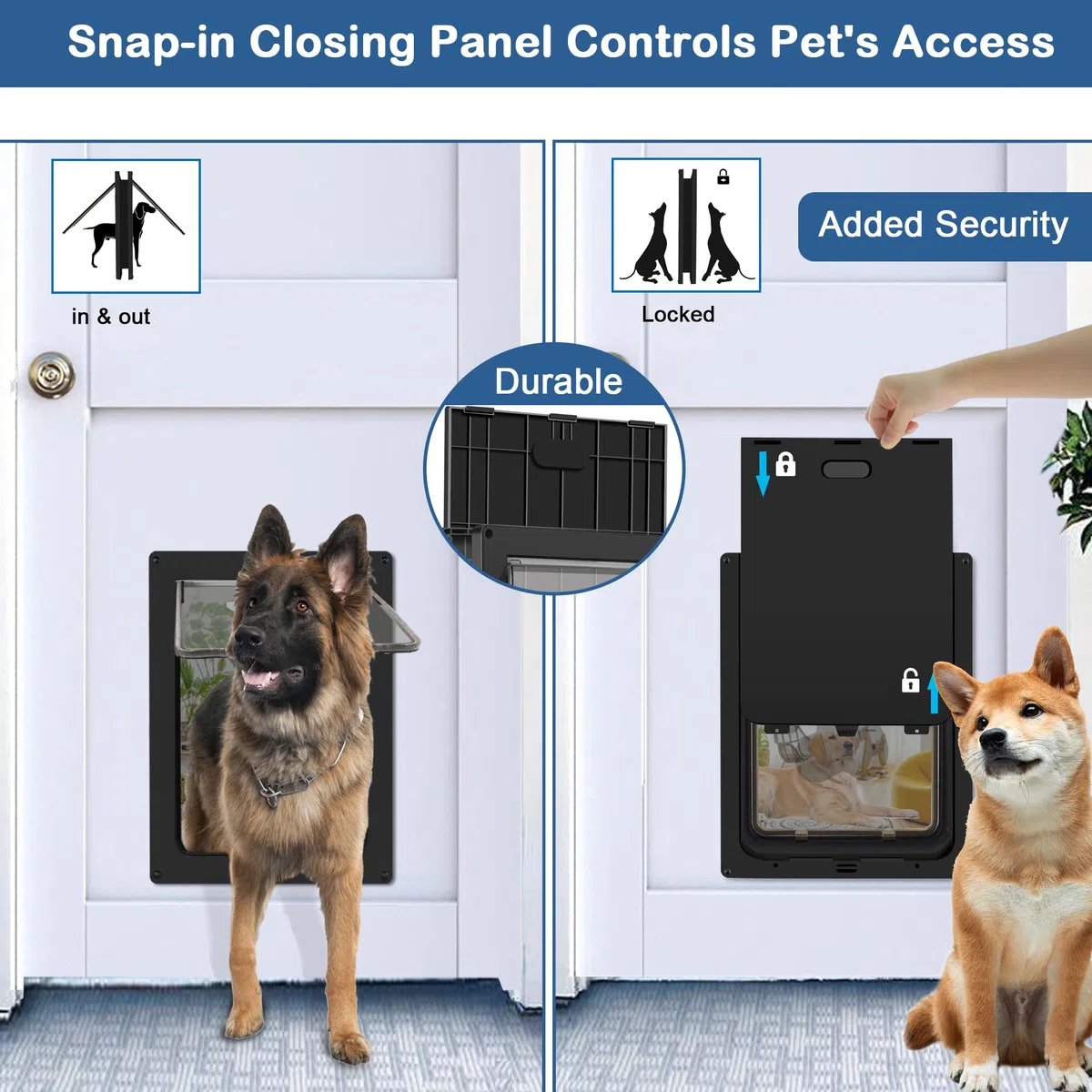 CEESC Puerta para mascotas para perros de hasta 45 lb, puerta resistente a la intemperie para gatos y perros, duradera, panel de cierre a presión incluido, adecuada para puertas interiores y