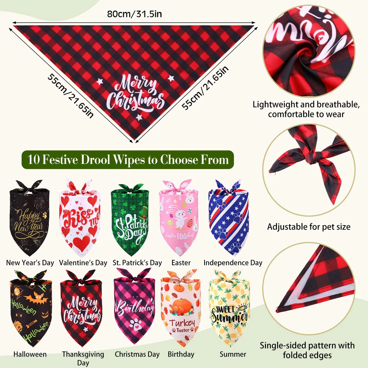 Dansydaisy 20 bandanas de Navidad para perro, accesorios de disfraz para mascotas, bufanda ajustable para perro, bandanas para Halloween, Acción de Gracias, Navidad, bufanda grande para mascotas,