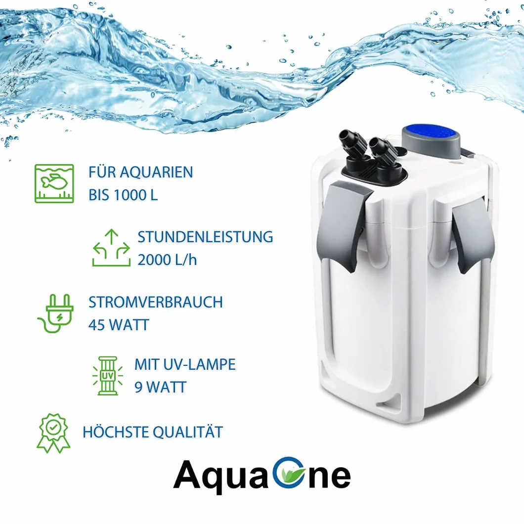 Acuario exterior filtro HW PFI-704B 45 W 2000 L/h hasta 1000L Platillos + Filtro material + UVC