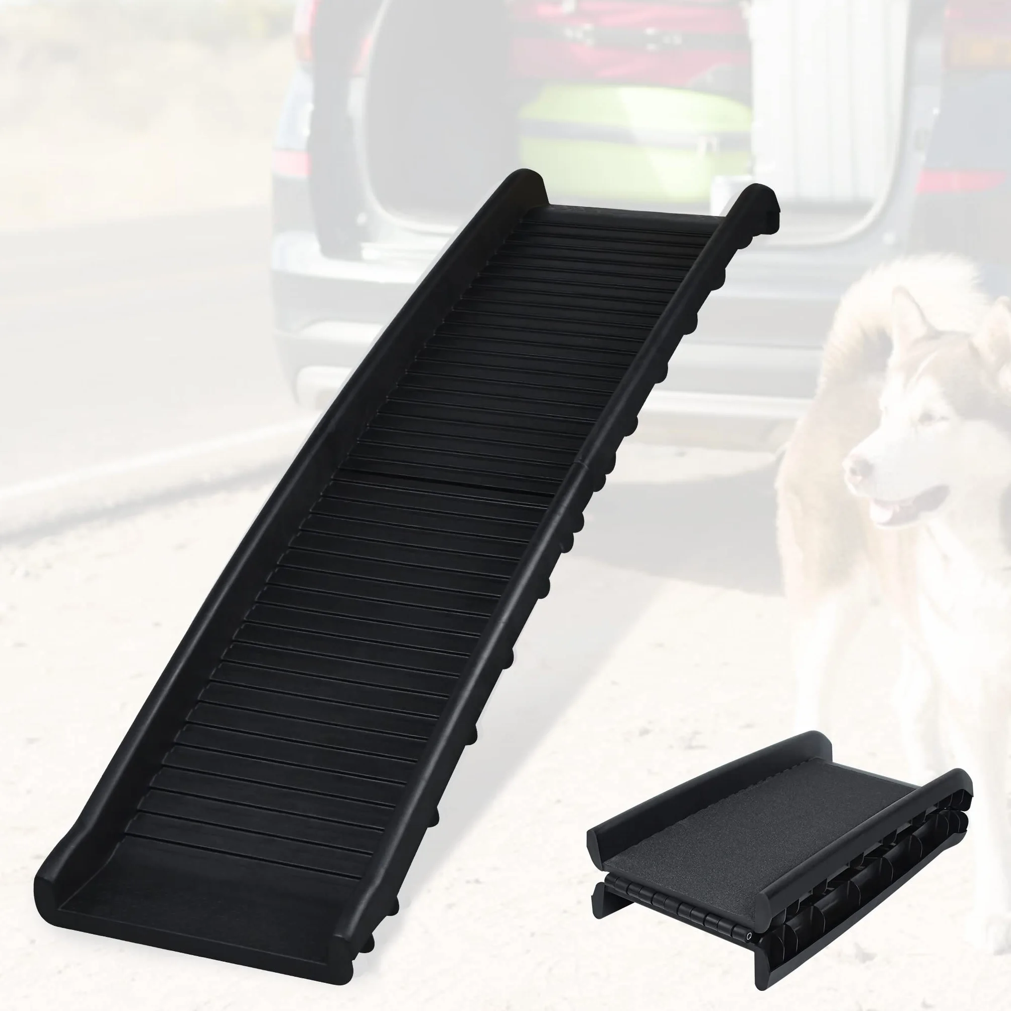 UISEBRT Rampa para auto plegable para perros, rampa para coche, ayuda para subir, antideslizante, robusta, hasta 90kg, 156 x 40cm, Negro