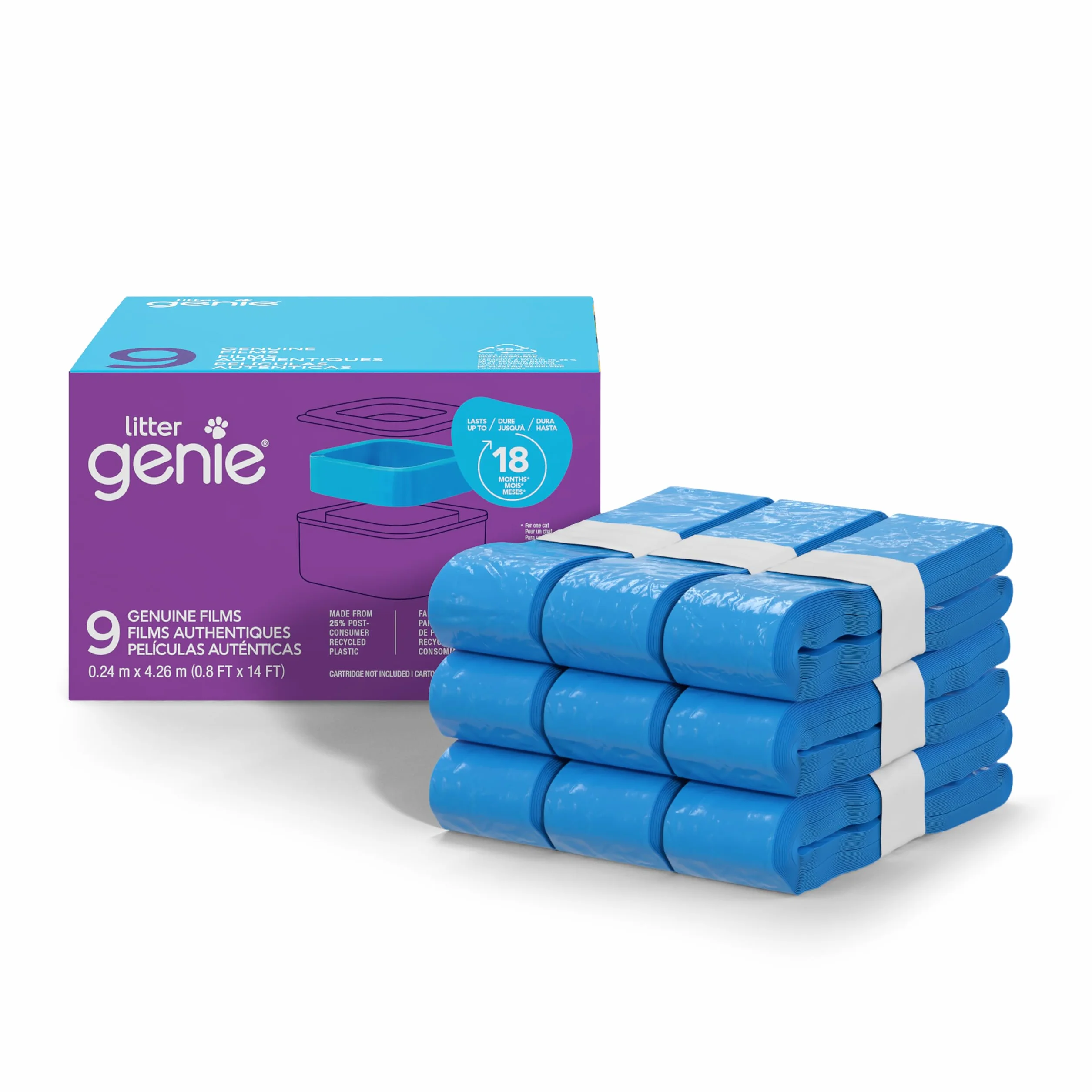Las bolsas de recambio Litter Genie - Paquete de 9 películas originales proporcionan un total de bolsas de 120 pies, ofreciendo hasta 18 meses de uso para un gato.