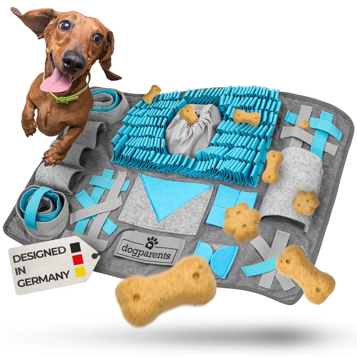 DOGPARENTS Alfombra olfativa para perros grandes y pequeños [12 escondidos] Perros ocupación extra resistente alfombra olfateador perro y gato – Alfombrilla para olfatear perro azul