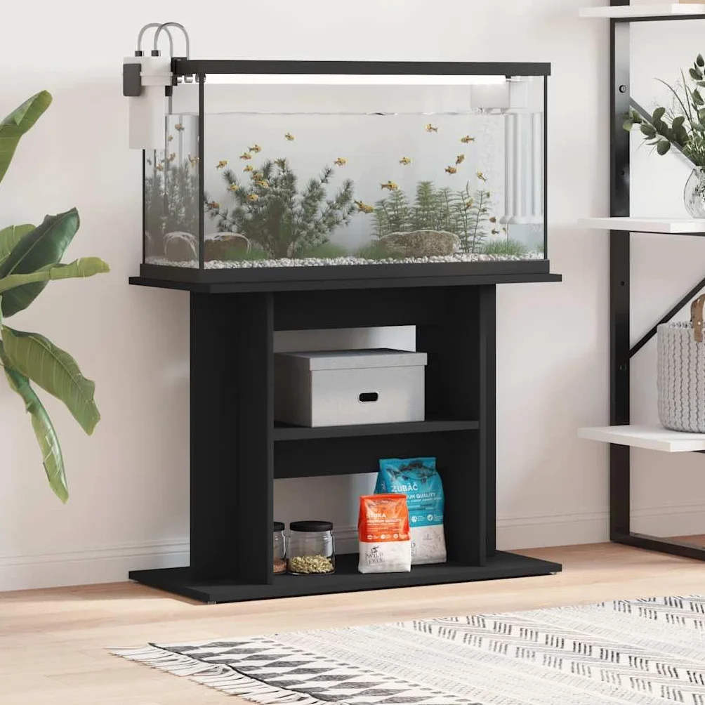 vidaXL Soporte para Acuario Madera de ingeniería Negro 80x35x60 cm