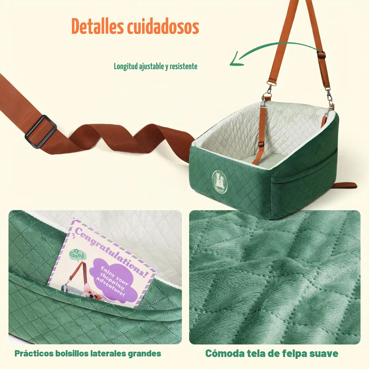 Asiento Perro Coche para Perros Pequeños y Medianos Transportin Cama de Viaje para Mascotas, Delantero o Posterior, hasta 15 kg