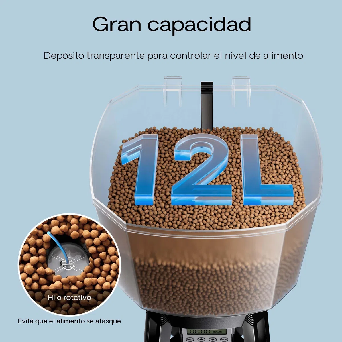 SunSun Alimentador automático de Peces de estanques Alimentado por energía Solar CFF-212 comedero programable con depósito de 12 litros para 1 a 6 alimentaciones al día Estanque jardín