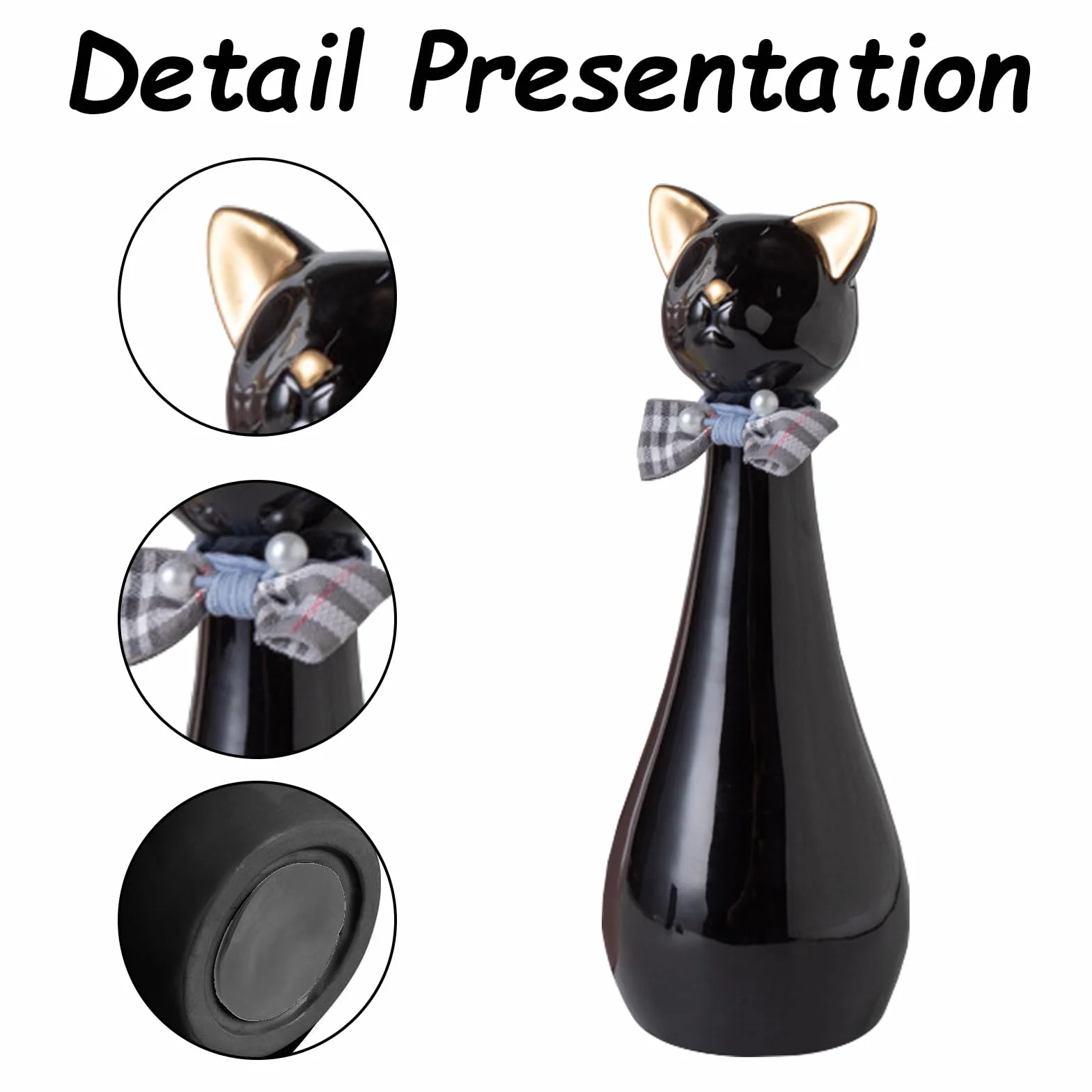 Urna para Gatos, 9,5 x 9,5 x 25,5 cm Urna Cenizas Negra con Collar de Lazo 550 ml Urnas para Mascotas de Cerámica para Recordar a Tu Querida Mascota Urnas para Gatos Regalo Conmemorativo