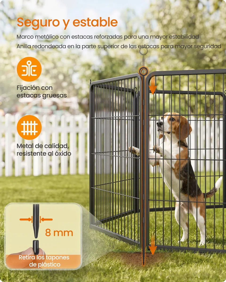 Feandrea Parque para Perros, Valla de Acero para Mascotas, Corralito Plegable con Puerta, 170 x 170 x 80 cm, Negro Ahumado, Uso en Interiores y Exteriores, Colección Dack PPK028B102