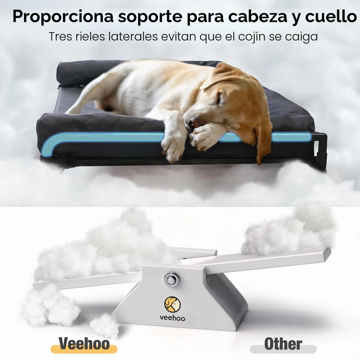 Veehoo Cama Elevada Perro Pequeño, Cama Perro Elevada con Almohadón Extraíble Lavable, Camas Refrescante Perro Camas de Mascotas Transpirable para Exterior Interior, Negro 74 x 46 x 18cm