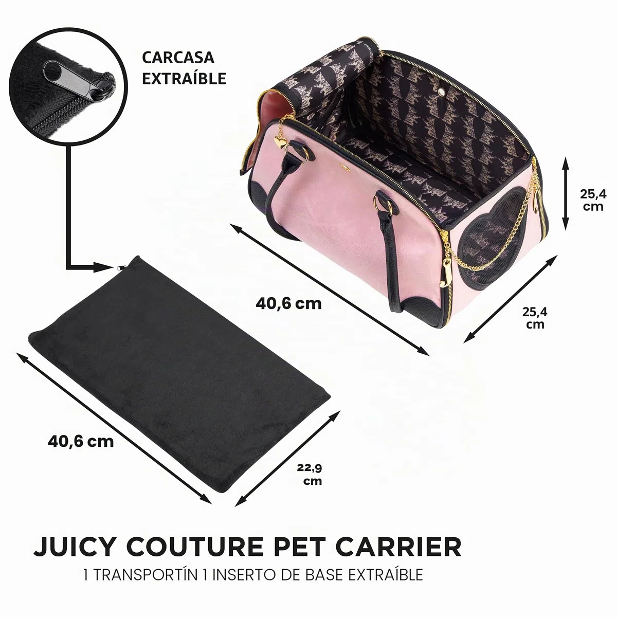 Juicy Couture Give Me Treats - Elegante Bolsa de Viaje Rosa para Perros y Gatos pequeños