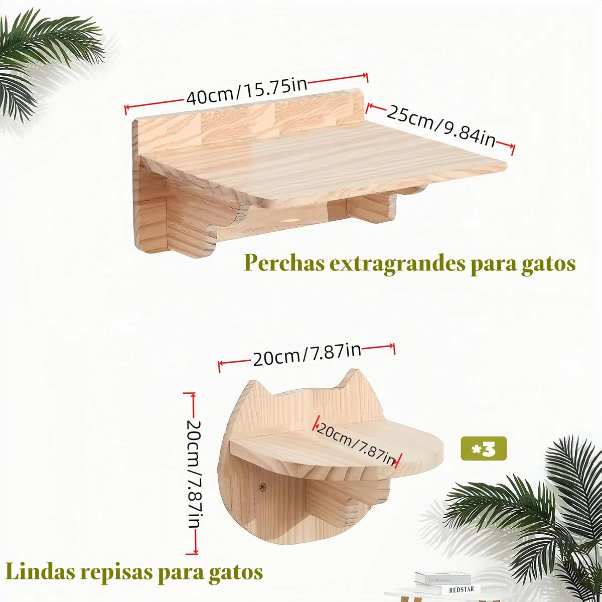 Hamaca de Pared Para Gatos Con 3 Niveles - Mueble de Madera Maciza Cubierta de Felpa Para Escalar, Dormir y Jugar