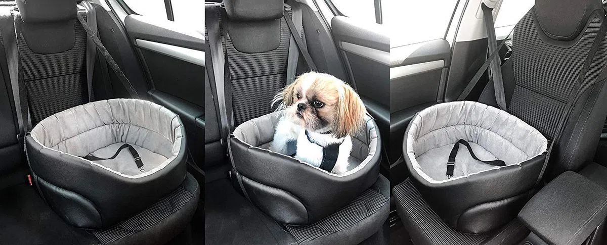 Exclusivo Asiento para Perro | Asiento de Coche para Perros, Gatos, Mascotas | Trasero y del Pasajero | Cama, Bolso | Color: Braun - Kunstleder: Wildlederimitat | Grande: L: 56 cm x 48 cm
