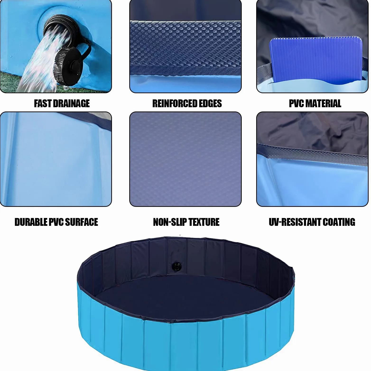 Jsdoin piscina grande plegable para perros, piscina portátil para mascotas, niños, piscina de baño, piscina de PVC antideslizante, piscina para mascotas, gatos y perros, piscina para niños, para