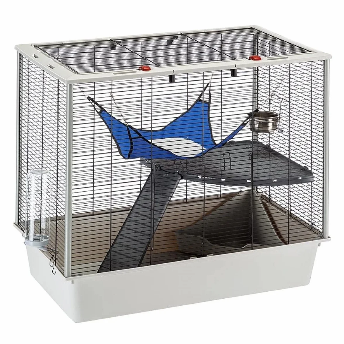 Ferplast Confortable jaula para hurones y ratones FURAT, Estructura en varios niveles con accesorios incluidos, Esquinas reforzadas, alambre barnizado negro y plástico, 78 x 48 x h 70 cm