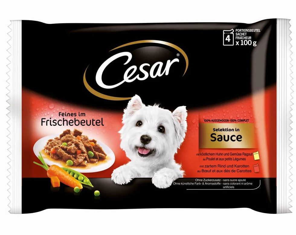 Cesar Comida Húmeda para Perros, Selección Carnes Mixtas en Salsa, Multipack (Pack de 13 x 4 Bolsitas x 100g)