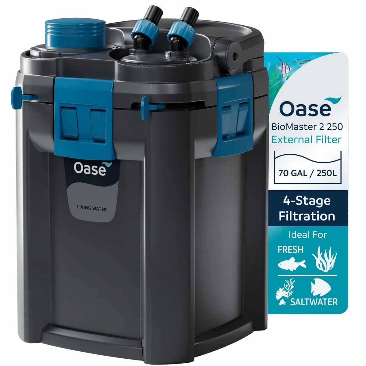 OASE BioMaster 2 250 - Filtro de recipiente para acuarios, filtro externo para acuario con prefiltro EasyClean, rendimiento silencioso, agua dulce y salada, hasta 70 galones