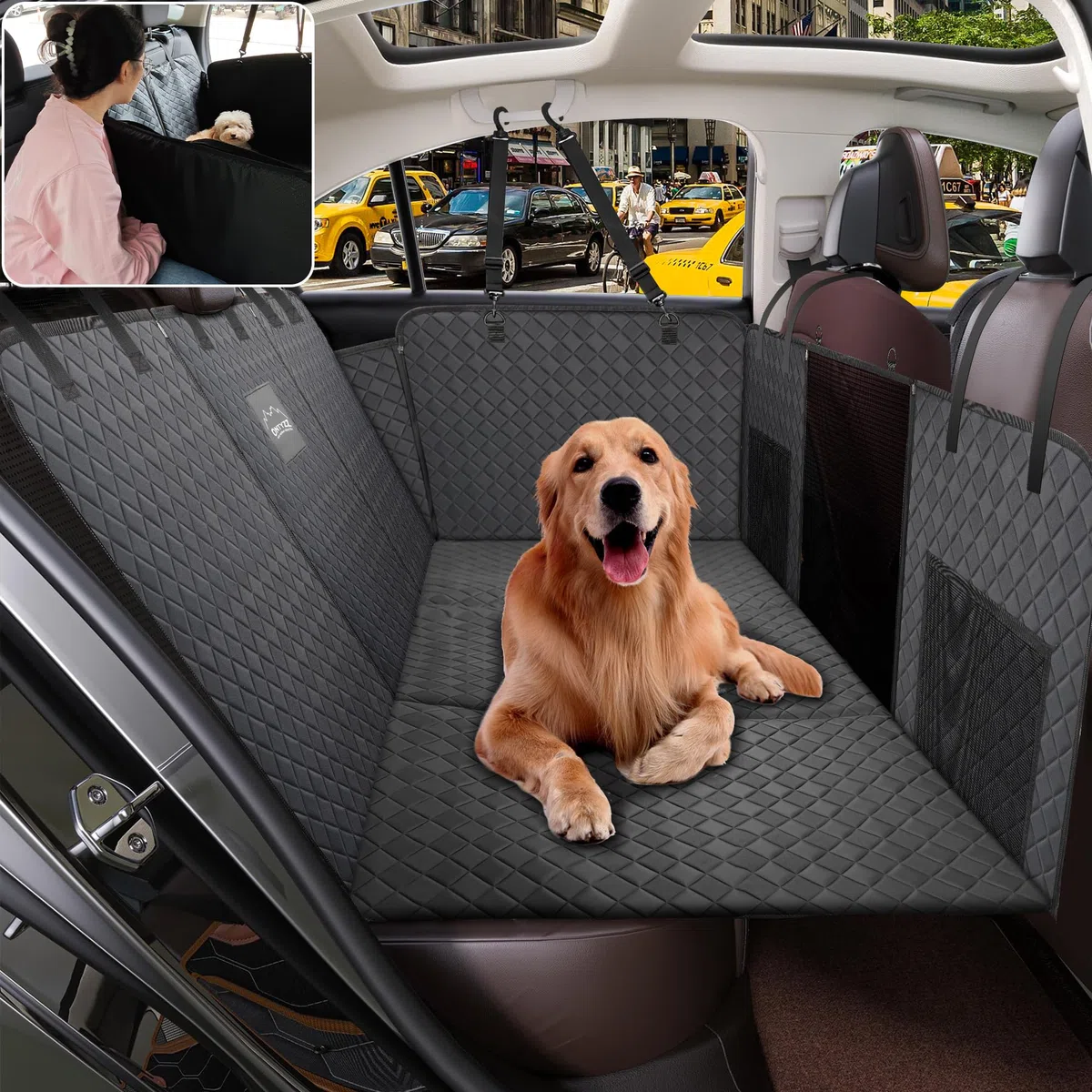 ONTYZZ Extensor de Asiento de Coche para Perros Cuero PU Funda de Asiento Trasero para Mascotas con Fondo Duro Perros Hamaca Impermeable Protector Coche para Viajar con Perros