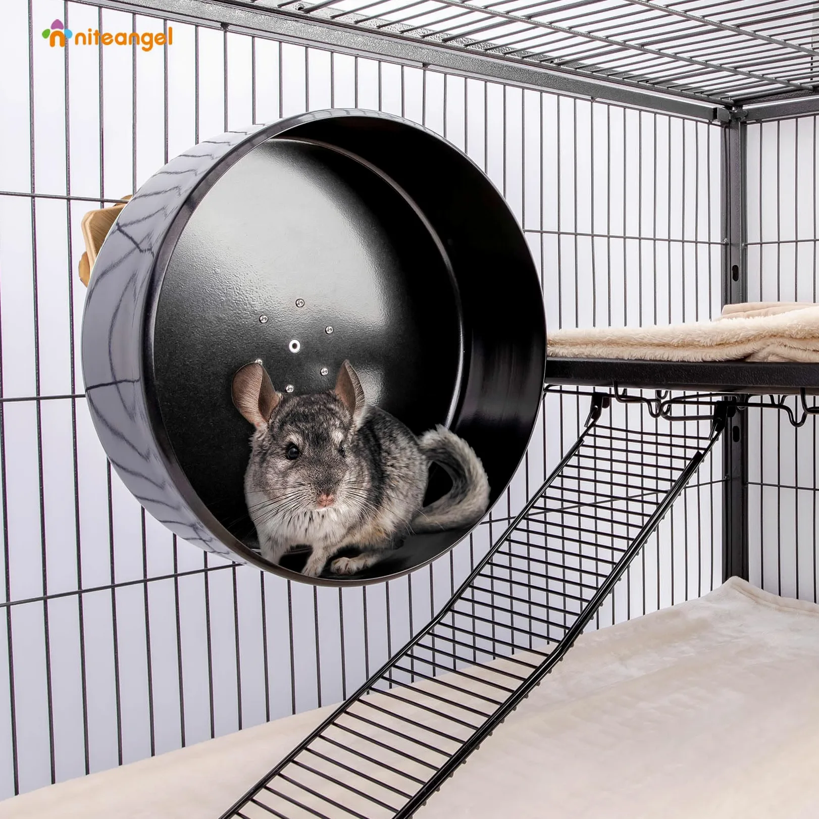 Niteangel Silent Chinchilla - Rueda de Ejercicio de 13.8 Pulgadas, Rueda de Actividad Grande para Correr Animales pequeños para Chinchilla Degu u Otras Mascotas de tamaño Similar