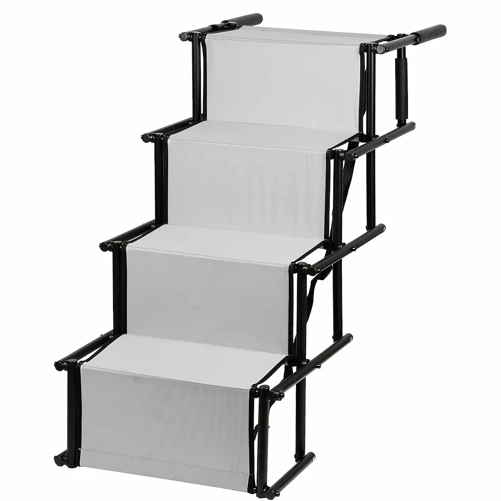 Escaleras para rampa para Perros, Rampa para Perros Plegable – Escalera de Perro para Ayudar en la Entrada y Salida del Coche-hasta 80kg Cargable (Gris Claro)