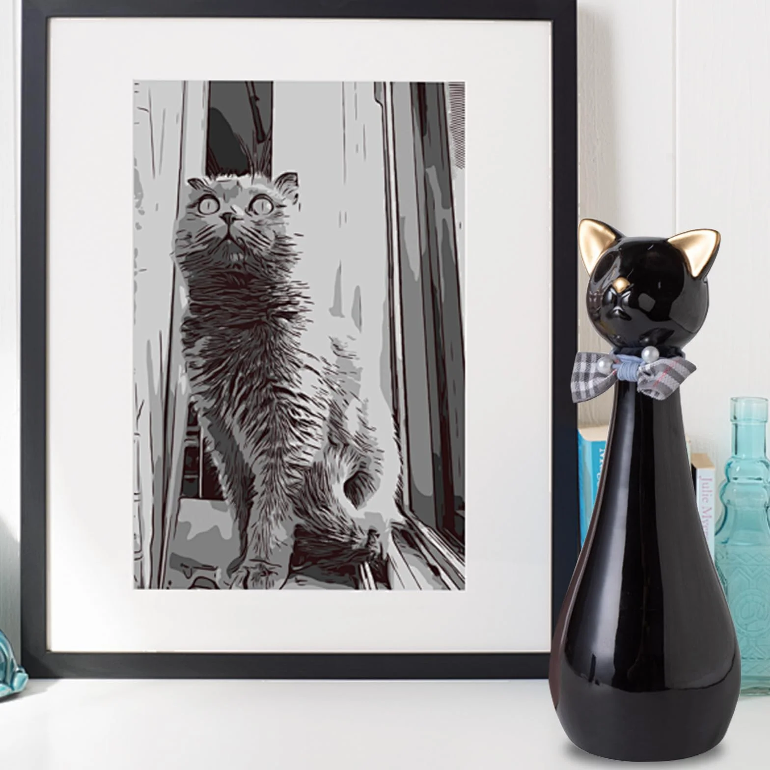 Urna para Gatos, 9,5 x 9,5 x 25,5 cm Urna Cenizas Negra con Collar de Lazo 550 ml Urnas para Mascotas de Cerámica para Recordar a Tu Querida Mascota Urnas para Gatos Regalo Conmemorativo