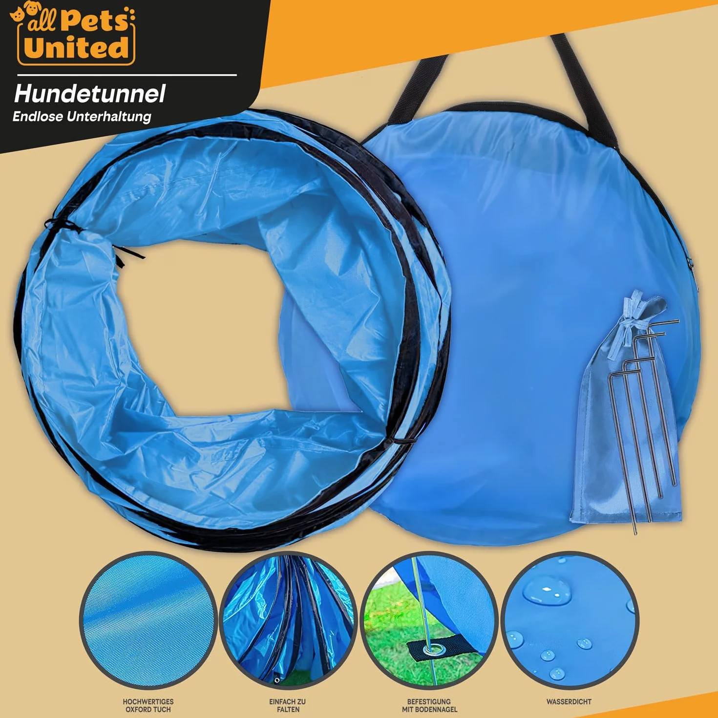 Túnel de Agilidad para Perros - Conjunto de Accesorios de Agilidad para Perros Que Incluye estacas, Bolsa de Transporte, Juguete Lanzador de Frisbee y Vallas con Conos (Set: 200 cm + Accesorios)